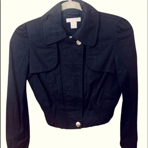 MAX Rave Small Black Cropped Collared Coat Zipper and Button Closure Vintage - Picture 2 of 6